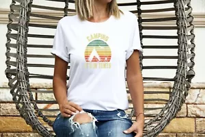 CARAVAN MOTORHOME CAMPING Ladies Classic Crew Neck T-Shirt WHITE No.1 - Picture 1 of 3
