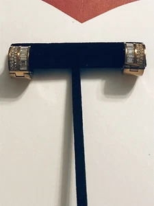 MICHAEL KORS GOLD TONE PAVE AND BAGUETTE CRYSTALS SMALL HUGGIE HOOP - Picture 1 of 5
