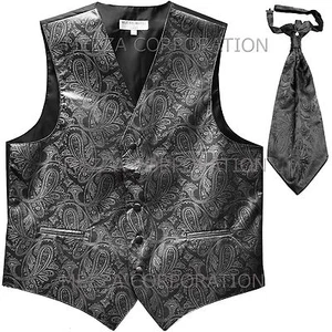 Neu Herren Vesuvio Napoli Paisley Smoking Weste Ascot Krawatte Abschlussball Party dunkelgrau - Bild 1 von 3