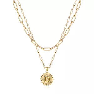 Gold Initial Necklaces for Women Girls 14K Gold Plated Dainty Layering Paperclip - Picture 1 of 12