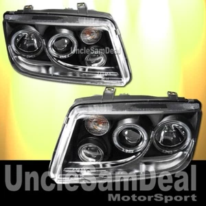 FOR VW MK4 JETTA BLACK DUAL HALO RIMS ANGEL EYES CLEAR PROJECTOR HEADLIGHTS PAIR - Picture 1 of 2