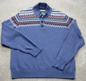 Izod Long Sleeve 1/4 Button Fair Isle Sweater Mens XXL Blue - Picture 1 of 6