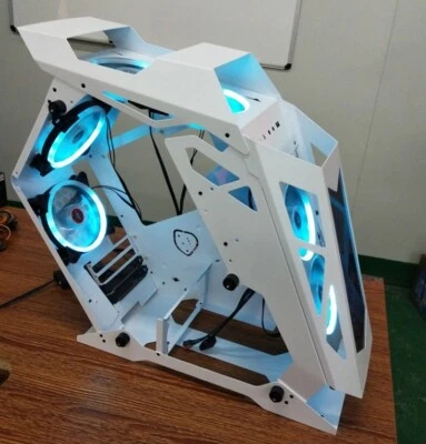 weiss Glasseite Gaming Pc Gehäuse USB 3.0 M-ATX mini-ITX Tower + 6 RGB led  - Bild 1 von 4