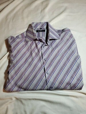 Camisa de vestir Ben Sherman azul rojo a rayas múltiples para hombre con botones talla grande L Foto 1 de 4