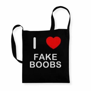 Fake Boobs I Love wiederverwendbare Baumwolltasche mit langem Henkel - Bild 1 von 8