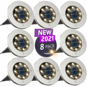 8er Set 8 LEDs Bodenstrahler Solar Lampe Bodeneinbauleuchte Garten Leuchte Rund