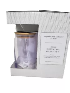 Cupcakes and Cashmere Set Of 4 Pink Glasses With Lids & Straws Sippy Cups New - Picture 1 of 5