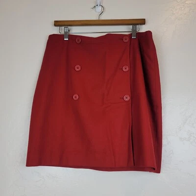 Falda envolvente Ann Taylor roja mezcla de lana doble botón talla 14 ropa de trabajo estilo otoño Foto 1 de 4