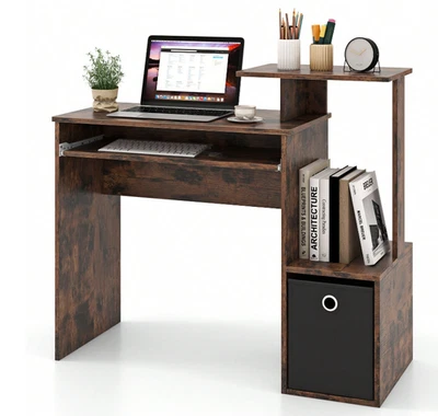 Small Computer Desk With Storage, Home Office Desk Keyboard Tray Fabric Drawer - Image 1 of 4
