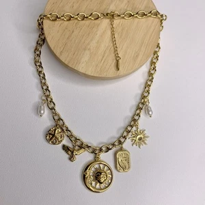 Kopen Australia | Moon Sun Pearl Gold Plated Charm Chain Necklace Celestial 90s - Picture 1 of 8
