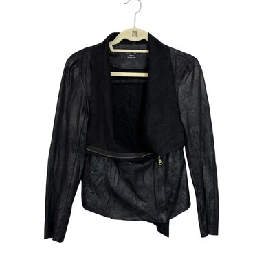 Love Tree Jacket Women M Black Draped Faux Suede Zipper Moto Biker Grunge Edgy - Image 1 of 4