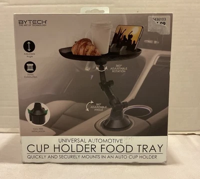 Car Cup Holder Food Tray with Phone Mount 360° Rotating Arm Expandable Base New - Image 1 of 4