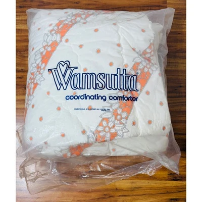 Edredón doble floral blanco y naranja vintage años 70 de Wamsutta  Foto 1 de 4
