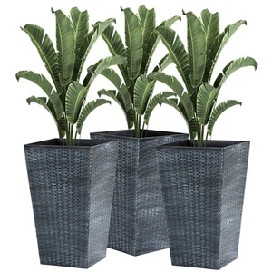 Set of 3 Tall Planters Outdoor & Indoor Flower Pot Set Decorative Container - Picture 1 of 11