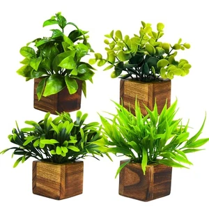 Plantas artificiales en maceta de madera (paquete de 4) para decoración del hogar | decoración de oficina | - Imagen 1 de 3