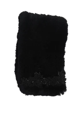 Jocelyn 女式人造毛皮基本花卉印花串珠细节围巾黑色均码 — 第 1/3 张图片