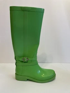 Coach Rubber Rain Boots Lori Size 7 B Green Tall Eclectic Funky Unique Y2k - Picture 1 of 23