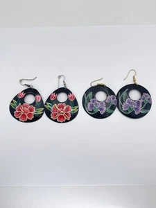 Conjunto de aretes colgantes florales pintados a mano joyería de hibisco flor regalo - Imagen 1 de 8