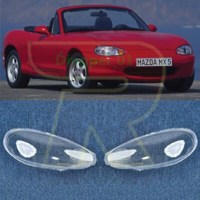 Par de carcasa de lente de faros + pegamento de sellado para Mazda MX-5 Miata Roadster 1998-2000 Foto 1 de 4