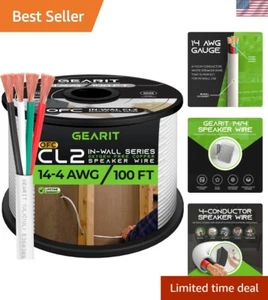 14/4 Speaker Wire 100 Feet 14AWG Gauge - Fire Safety in Wall Rated Audio Spea... - Picture 1 of 9