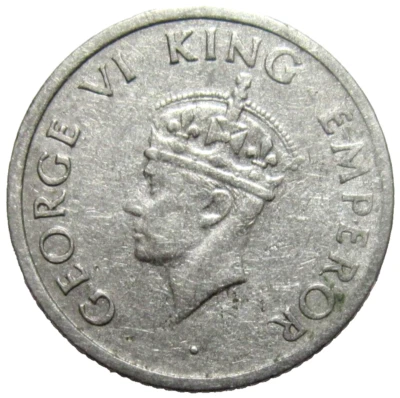 INDIA, BRITISH.  1/4 RUPEE,  1947 B.  KING GEORGE VI.  - Image 1 of 2
