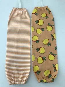 2 Vintage Retro Carrier Bag Holders 1 Peaches 1 Orange Stripes Cotton Fabric - Picture 1 of 7