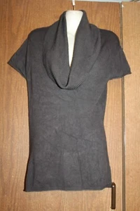 Aqua Blue Woman Rayon/Nylon Taupe Cowl Neck Rib Cap Sleeve Pullover Sweater S - Picture 1 of 4