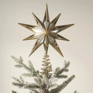 Anthropologie 10 Puntos Dorado Espejado Estrella Árbol Topper NUEVO Navidad Vacaciones Glamour - Imagen 1 de 2