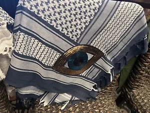 Nuovo Palestinian Hirb Keffiyeh Toppa Malocchio Design Koufia Kufia Blu SCELTA QUALE - Foto 1 di 1