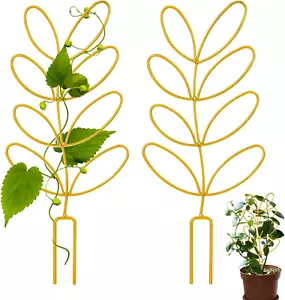 Metal Trellis for Potted Plants, 2 Pack 12'' Small Leaf Shape Plant Climber Supp - Picture 1 of 8