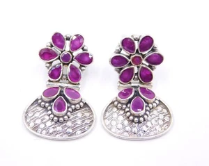 15 Gm Lab-Created Ruby Cut Gemstone Tops 925 Sterling Silver Stud Earring 1.5" - Picture 1 of 4