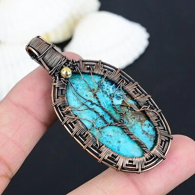 Colgante de árbol de piedras preciosas de crisocola azul alambre de cobre envuelto colgante regalo para ella Foto 1 de 4