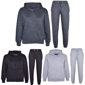 New Kids Girls Boys Plain Fleece Hooded Tracksuit Hoodie Bottom Jog Suit 7-13 Yr - Picture 1 of 4