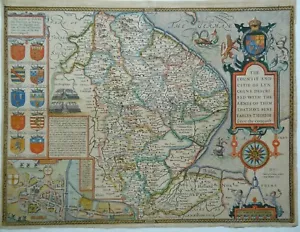 Antique Map of Lincolnshire by John Speed 1614 - Picture 1 of 8