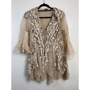 Scully Silk Tunic Top Small Beige Western Chic Whimsigoth Cowboy Fairy Lace - Picture 1 of 17