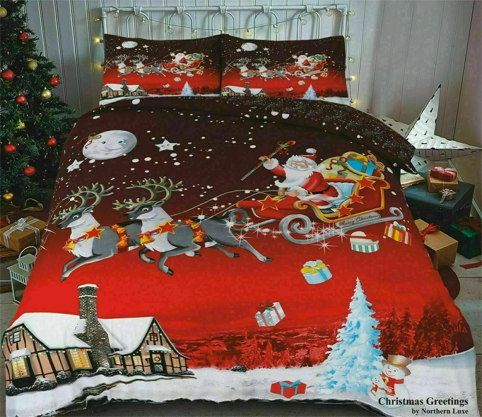 Christmas Xmas Duvet Cover Christmas Greeting UK Bedding Set Pillow All Sizes