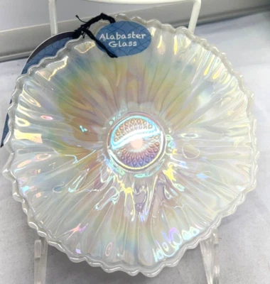 Juego de 2 piezas Plato de ensalada Cuenco Blanco Perla Remolino Brillo Vidrio Vidrio Alabastro Nuevo Foto 1 de 4