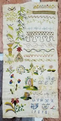 Antique 18thC French Needlework Sampler 56x27cm - Image 1 of 4