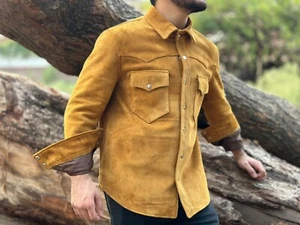 Men Suede Trucker Jacket Real Suede Leather Scully Western Shirt Jacket - Picture 1 of 5