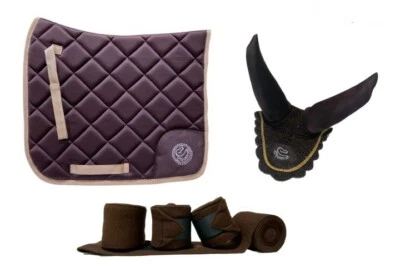 Equipride Dressursattelunterlage Set mit passendem Fliegenschleier & Bandagen BRAUN/BEIGE