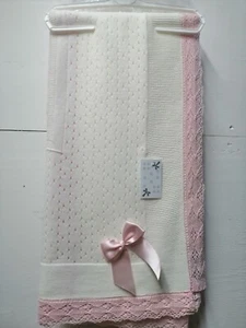 Beautiful Baby Shawl Ribbon & Lace Spanish Baby Colour white / pink new - Picture 1 of 1