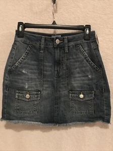 SO® Juniors Frayed Hem Denim Jean Short Mini Skirt Size 3 Ret$38 (TW-2061) - Picture 1 of 5