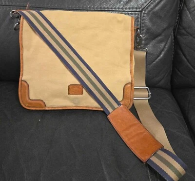 Bolso Mensajero Brooks Brothers Vintage Lona Cuero - Bolso Bandolera Tostado - Foto 1 de 4
