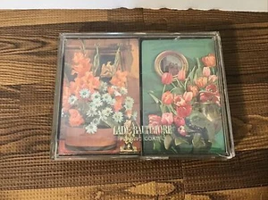 Vintage Lady Baltimore Plastic Coated Playing Cards 2 Floral sets in Case Sealed - Picture 1 of 5