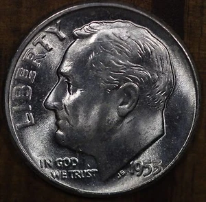 1953 P Roosevelt Dime CH BU LUSTER! 90% Rollo OBW de plata - Imagen 1 de 2