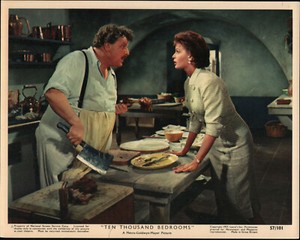 TEN THOUSAND BEDROOMS original 1957 color lobby photo WALTER SLEZAK/EVA BARTOK