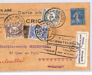 FRANCE Card 30c Sower UNDERPAID Retour *BELGIUM POSTAGE DUE* 1926 Brussels YQ147 - Picture 1 of 14