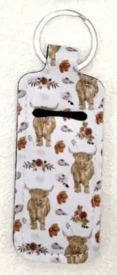Highland Cow Lipstick / Lip balm Holder Key Chain Pouch Keyring