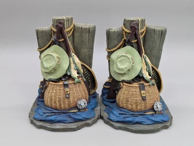 Heavy Resin Gone Fishing Oars Fly Fishing Rod & Reel Basket Hat Fish Bookends - Image 1 of 4