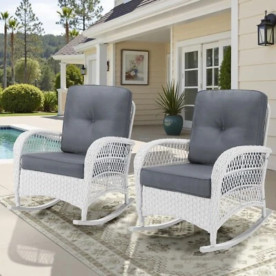 2 peças cadeira de balanço de vime para área externa encosto alto cadeira de balanço de vime para varanda - Imagem 1 de 4